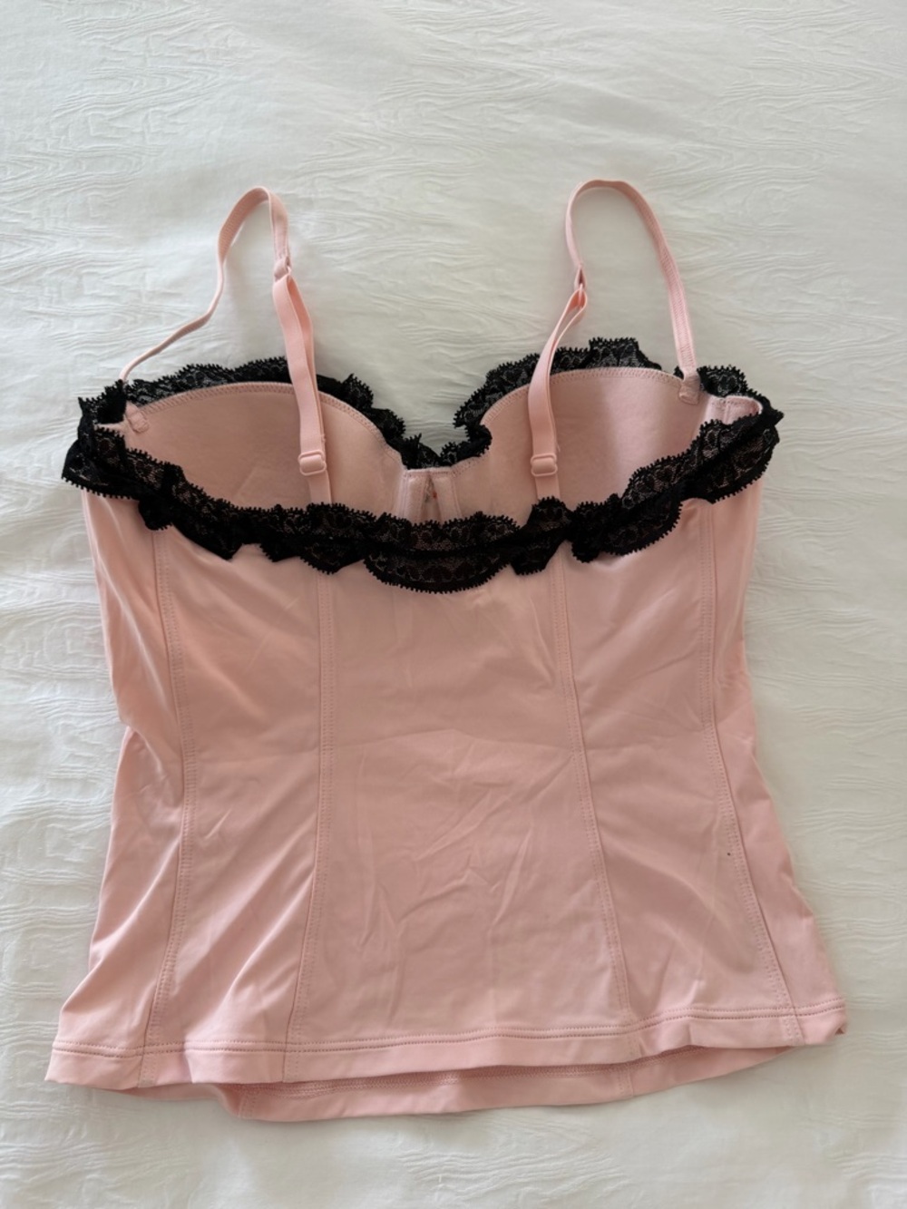Calvin Klein Pink Top with Black Lace Trim - Picture 3 of 4